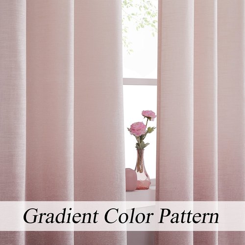 WEST LAKE Pink Ombre Linen Curtains for Bedroom 63 Inches Cream White and Pink Gradient Drape for Lover Valentines Living Room Kids Room Window Treatments Semi Voile Dust Rose Grommet Top 50"Wx63"Lx2