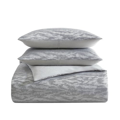 Vera Wang - Queen Duvet Cover Set, Soft Cotton Bedding with Matching Pillowcases, Button Closure & Inner Corner Ties, 3 Piece Bed Set (Illusion Grey)