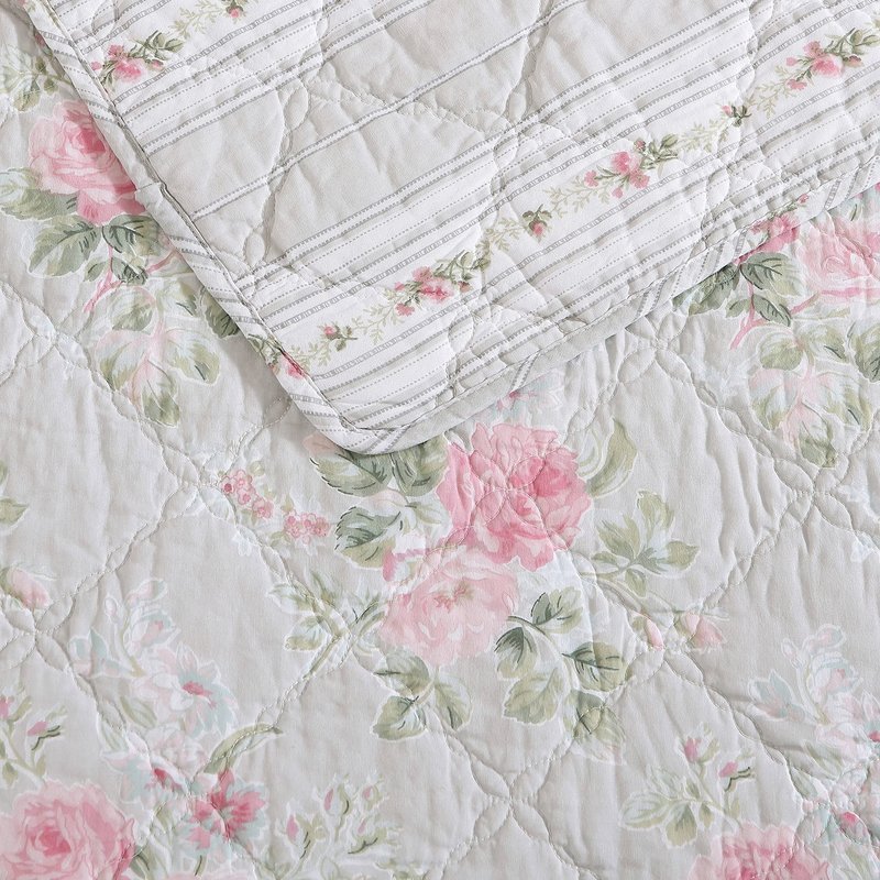 Laura Ashley- Queen Quilt Set, Reversible Cotton Bedding with Matching Sham(s), Lightweight Home Decor for All Seasons, Coquette Room Decor (Melany Pink, Queen)