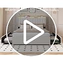 Full Size Upholstered Platform Bed Frame with 4 Storage Drawers & LED Lights