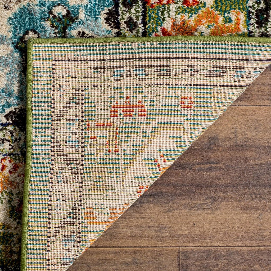 SAFAVIEH Monaco Collection Area Rug - 8' x 10', Forest Green & Light Blue, Non-Shedding & Easy to Clean | Distressed Medallion Design for Living Room, Bedroom, Dining Space
