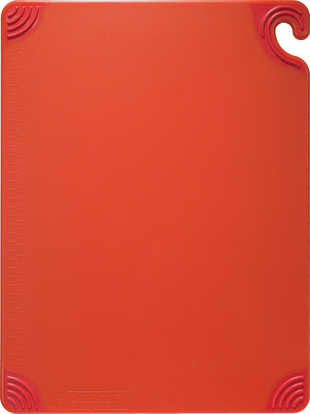 San Jamar Saf-T-Grip Plastic Cutting Board with Safety Hook, 18" x 24" x 0.5", Red