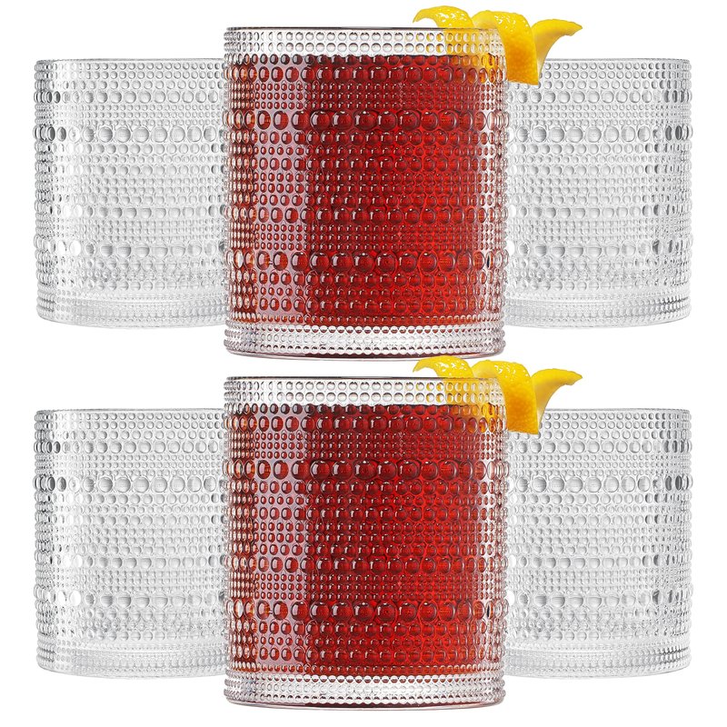 Plastic Hobnail Drinking Glasses Set of 6 Tritan Lowball Cups 14oz, Shatterproof & Unbreakable Acrylic Beaded Design, BPA-Free, Dishwasher Safe Indoor/Outdoor Drinkware for Water, Juice, Cocktails