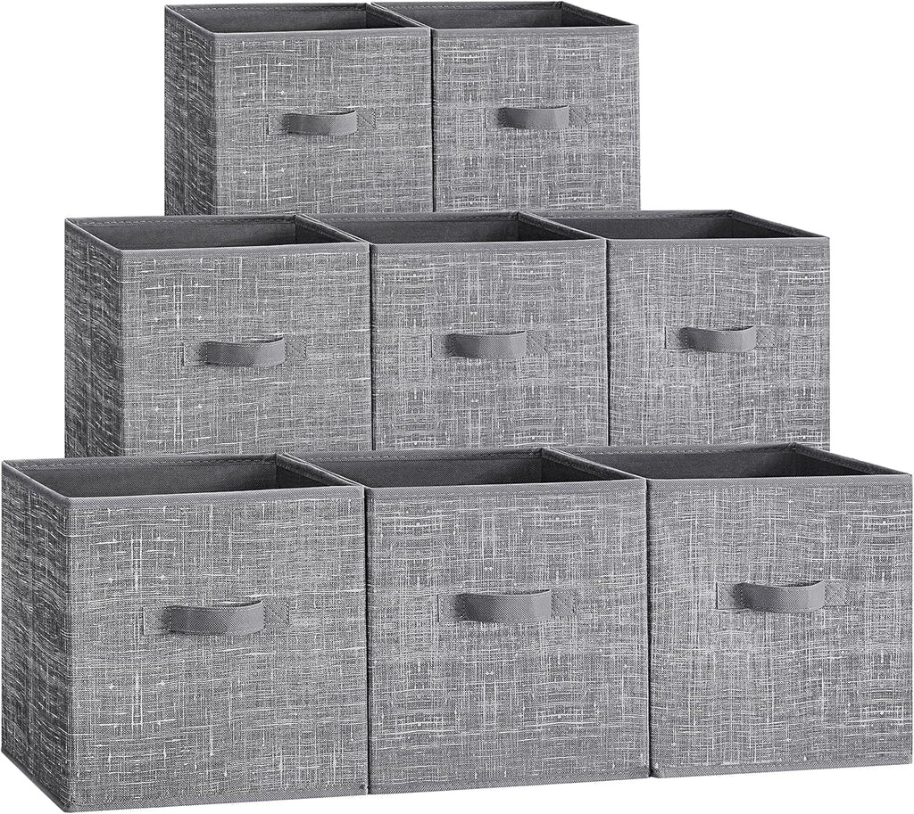 SONGMICS Storage Cubes - Foldable Non-Woven Fabric Bins with Double Handles | Set of 8, Cattail Gray, 10.2 x 10.2 x 11 Inches