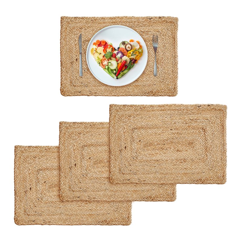 Ramanta Home Jute Braided Placemats Set of 4 13x19 Inches - Natural, Reversible Easter BasketDecor Dinning Table Placemat for Spring, Birthday, Wedding, Dinner Party | Boho Rattan Mats for Picnic