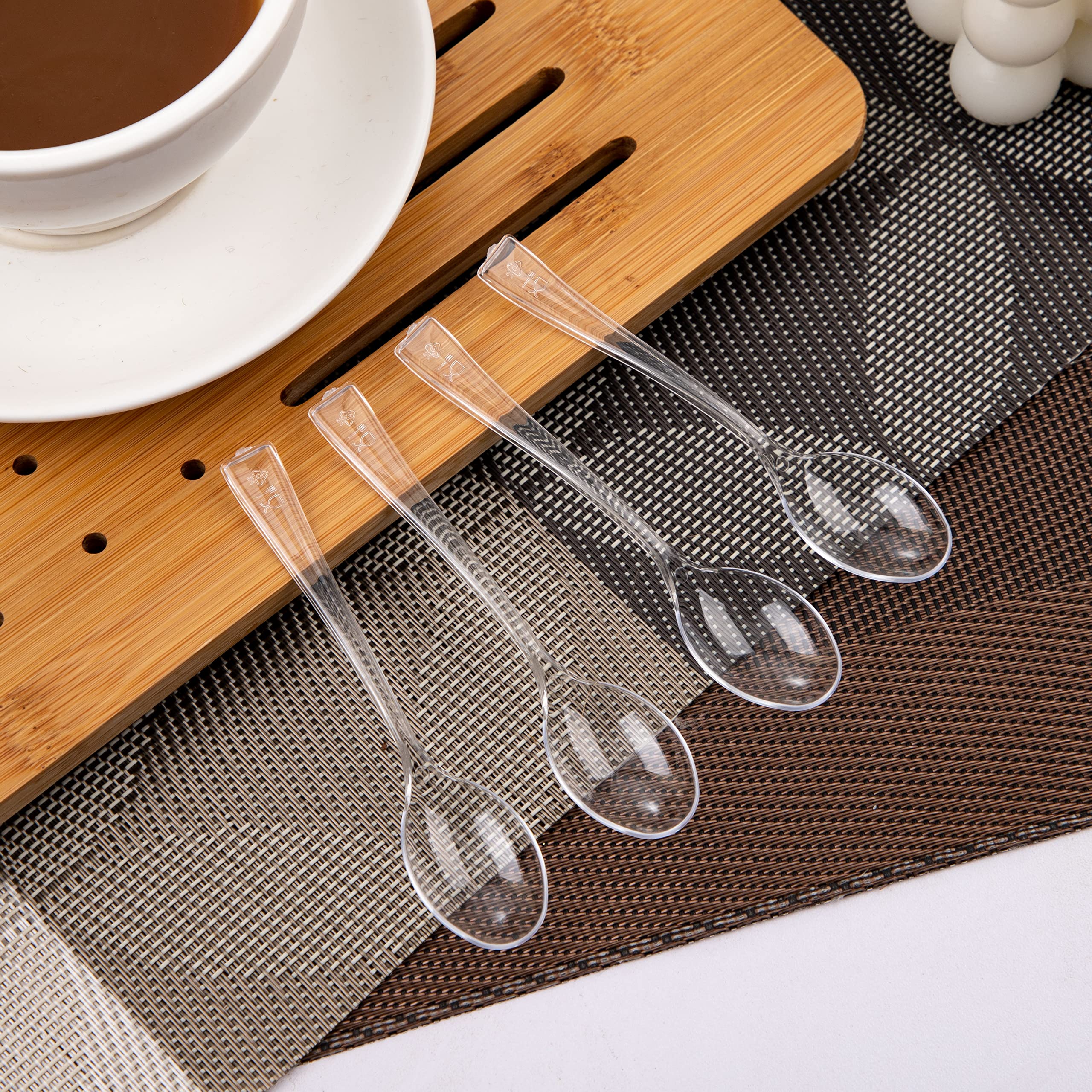 WDF 300 Pieces Clear Plastic Mini Spoons for Desserts 4 Inches Clear Plastic Spoons Heavy Duty Perfect for Cake, Desserts