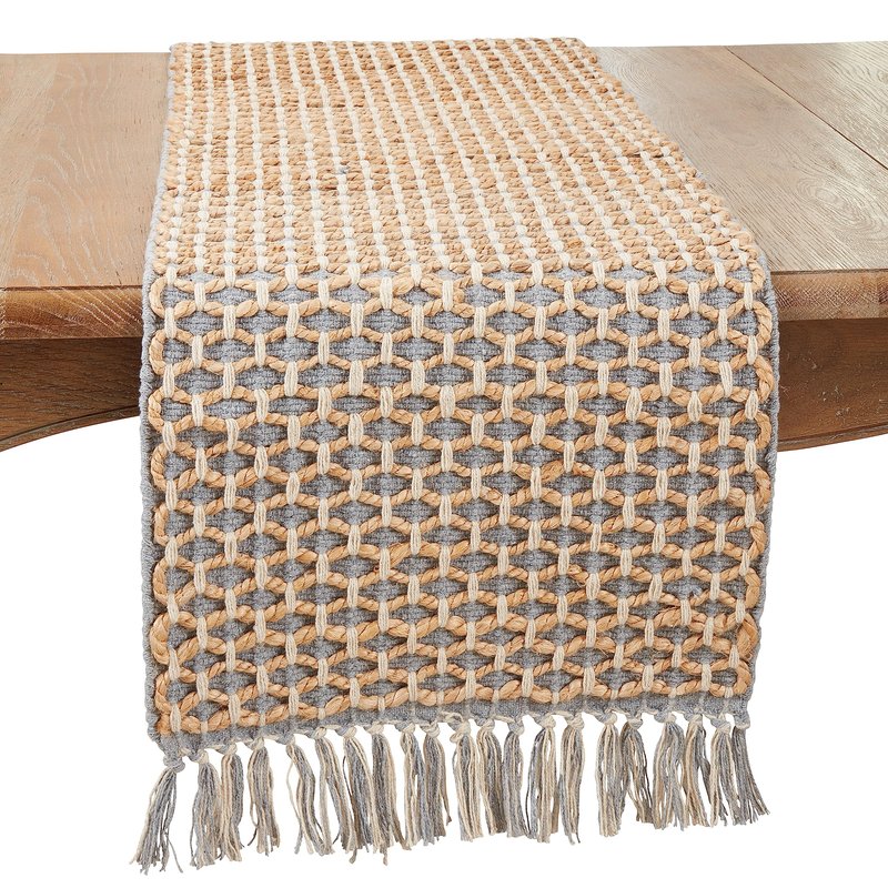 Saro Lifestyle Natural Jute Rope Table Runner, Grey, 16"x72"
