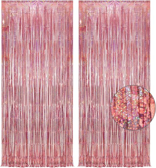 GREATRIL Rose Gold Tinsel Party Backdrop | Foil Fringe Curtain for Birthday Photo Booth - 1m x 2.5m, Pack of 2