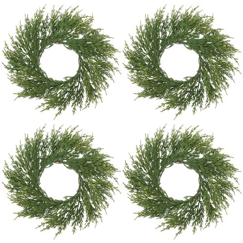 SARO LIFESTYLE Artificial Cypress Wreath - Set of 4, 9.5" x 9.5", Green