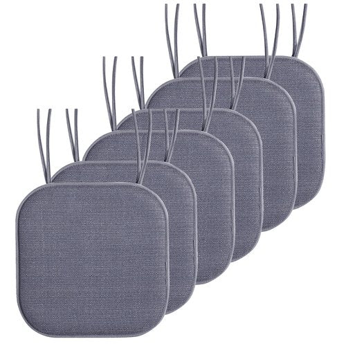 Elegant Comfort Chair Cushion Covers with Ties and Non Skid Rubber Backing-Thick Memory Foam - Soft Cushion Pad- Rounded Square Seat Cover- 16 x 16 Inches - Set of 6 Mosaic Textured Pattern, Gray