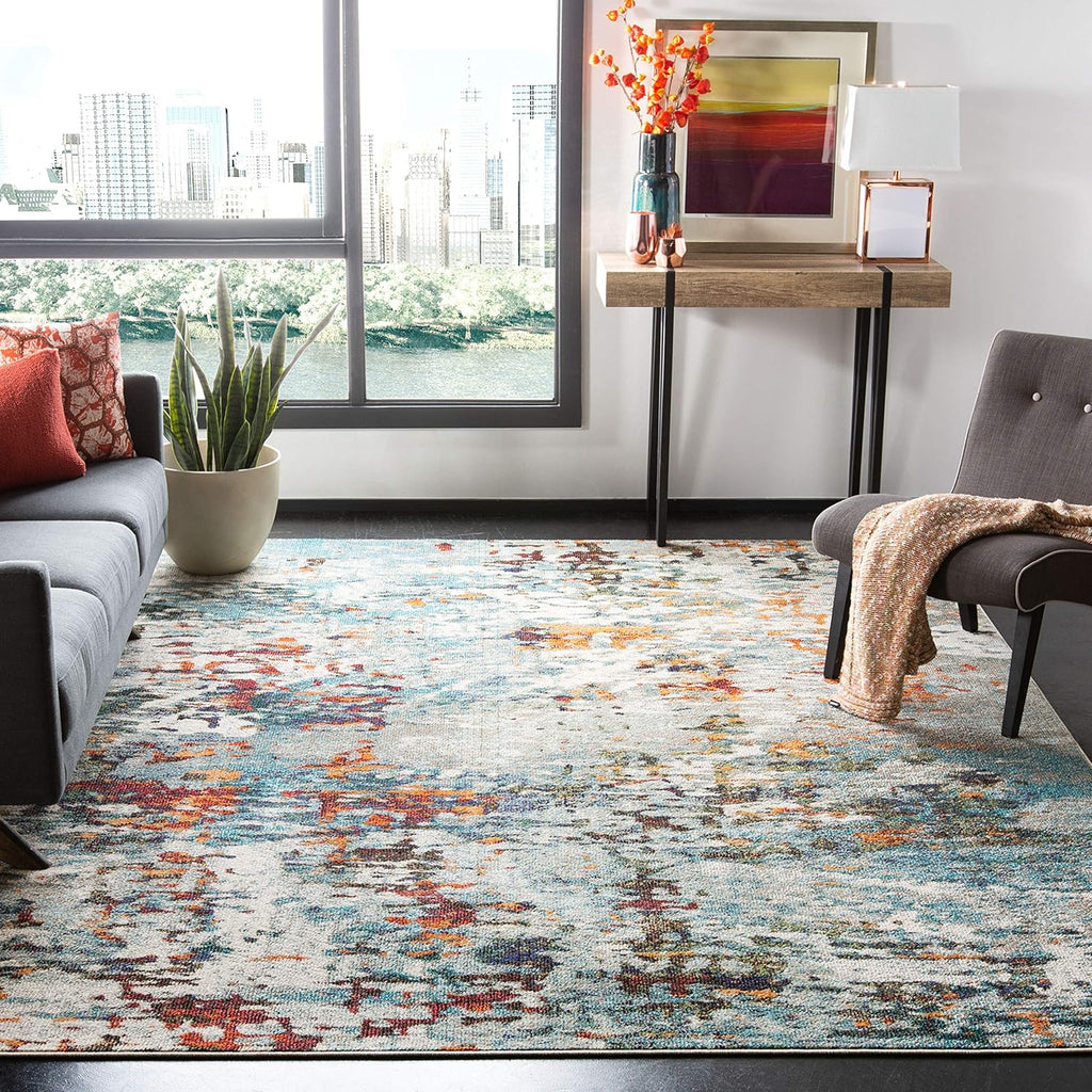 SAFAVIEH Area Rug 8x10 - Madison Collection - Modern Grey & Blue Abstract Design | Non-Shedding & Easy to Clean for Living Room, Bedroom, Office, Dining Space
