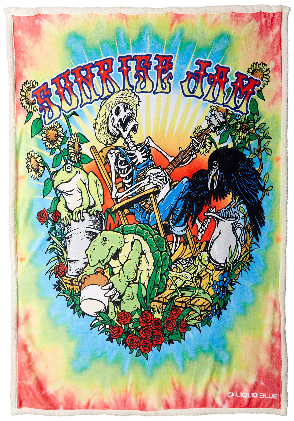 Liquid Blue Men's Standard Hippy Sunrise JamTie Dye Warm Coral Fleece Throw Blanket, Multi, 50" X 60"