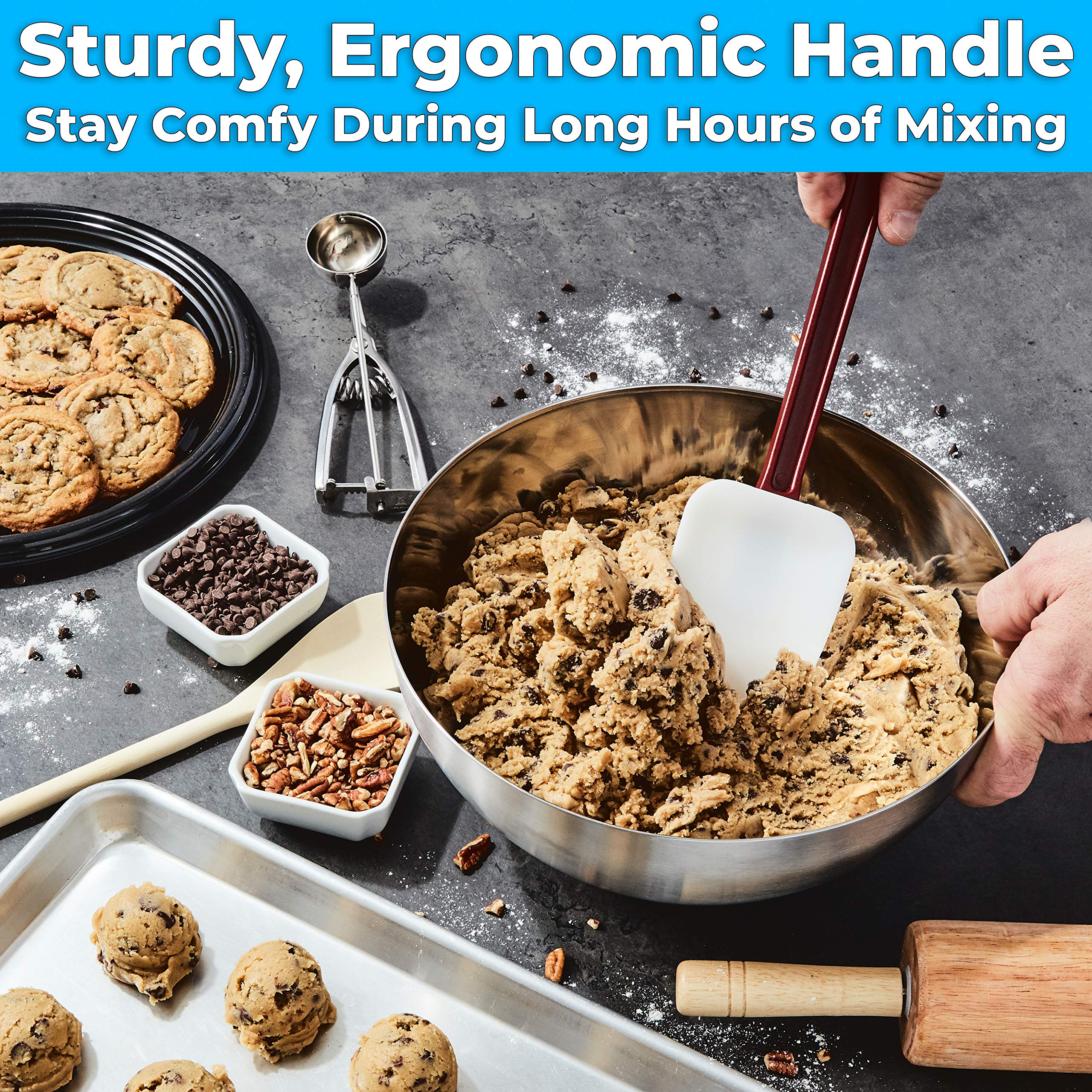 Restaurant Grade, Heavy Duty 14 In. Silicone Spatulas 2 Pack. Long, Heat Resistant Scraper Perfect for Nonstick Cookware. Best Red and White Flat Spatula for Making Eggs. Great Non Scratch Accessory