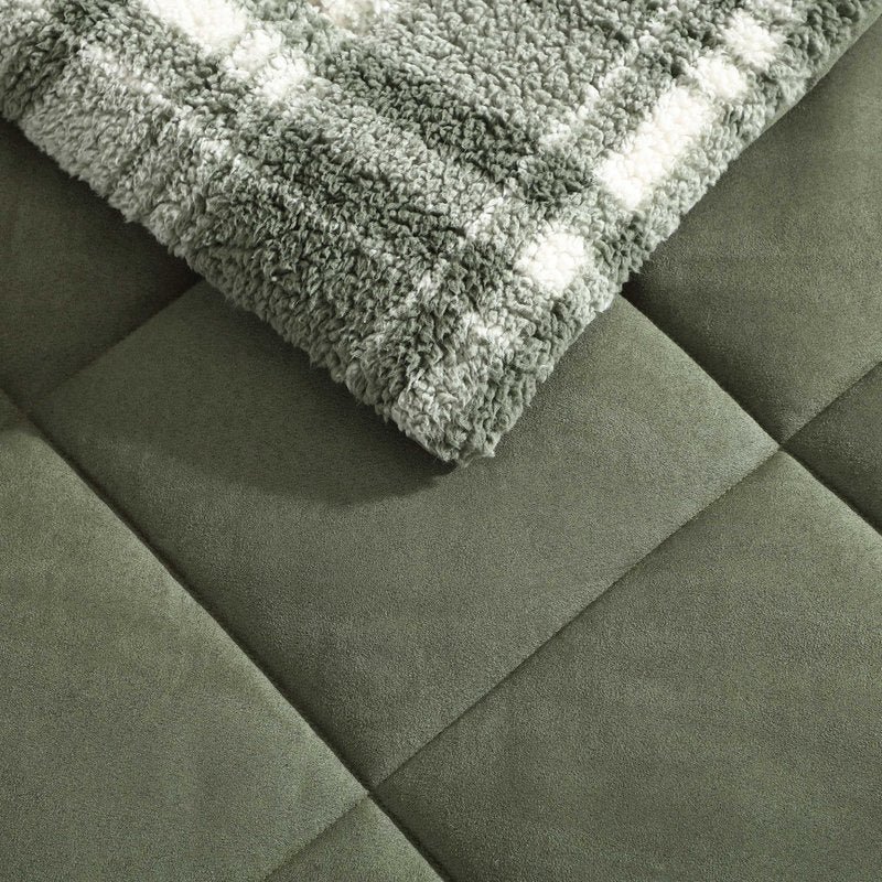 Eddie Bauer - Queen Comforter Set, Microsuede Bedding with Soft Plush Faux Shearling Reverse, 3 Piece Bed Set with Matching Pillowcases (Big Lake Plaid Green)