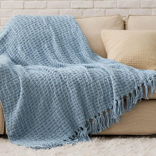 Bedsure Blue Throw Blanket - Super Soft Textured Chunky Knit Chenille | Warm Decorative Boho Design, 50x60 Inches
