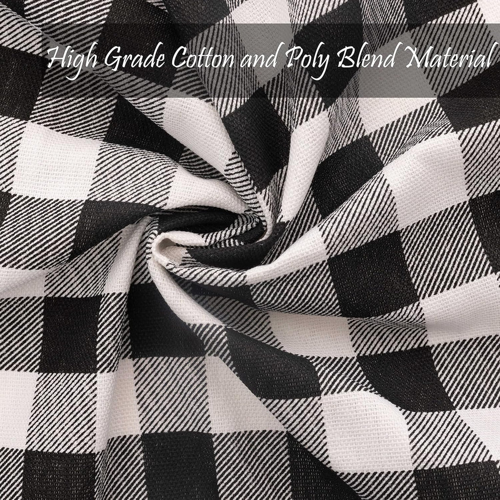 PERLLI Kitchen Cloth Napkins - 12 Pack 18x18 Inches | 100% Cotton Black and White Plaid Design, Washable & Reusable for Elegant Table Settings
