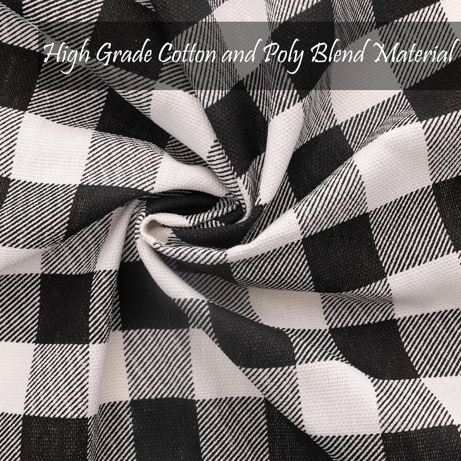 PERLLI Kitchen Cloth Napkins - 12 Pack 18x18 Inches | 100% Cotton Black and White Plaid Design, Washable & Reusable for Elegant Table Settings