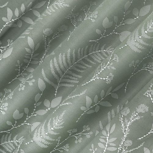 Sun Zero Ambridge 2-Pack Embroidered Botanical Leaf Pleated Look 100% Blackout Back Tab Curtain Panel Pair, 50" x 84", Sage Green