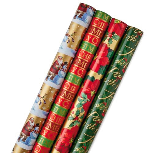 Hallmark Traditional Christmas Wrapping Paper, 4 Rolls - Festive Holiday Design Set
