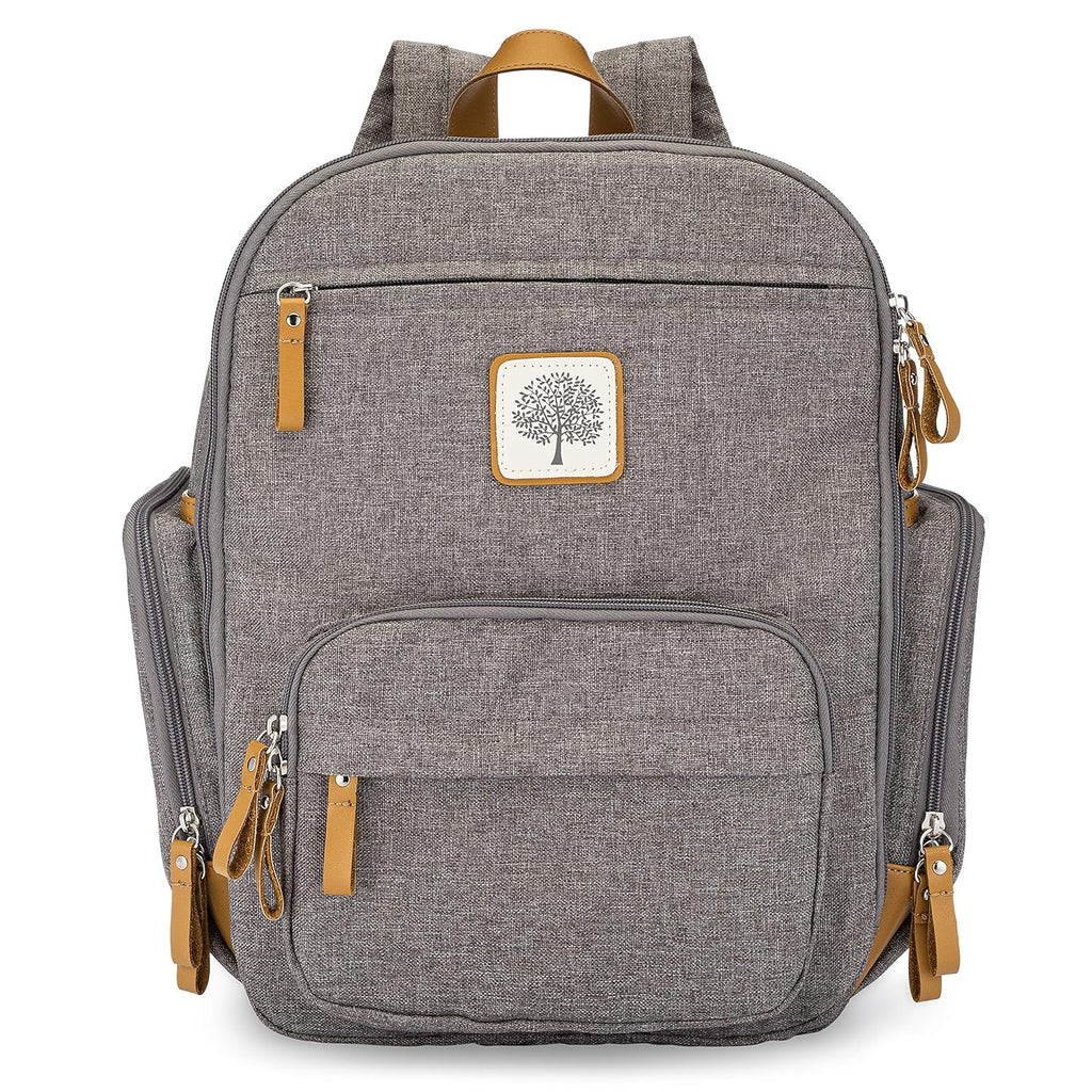 Parker Baby Diaper Backpack - Full Zip Diaper Bag with Insulated Pockets - Stylish Gray Design