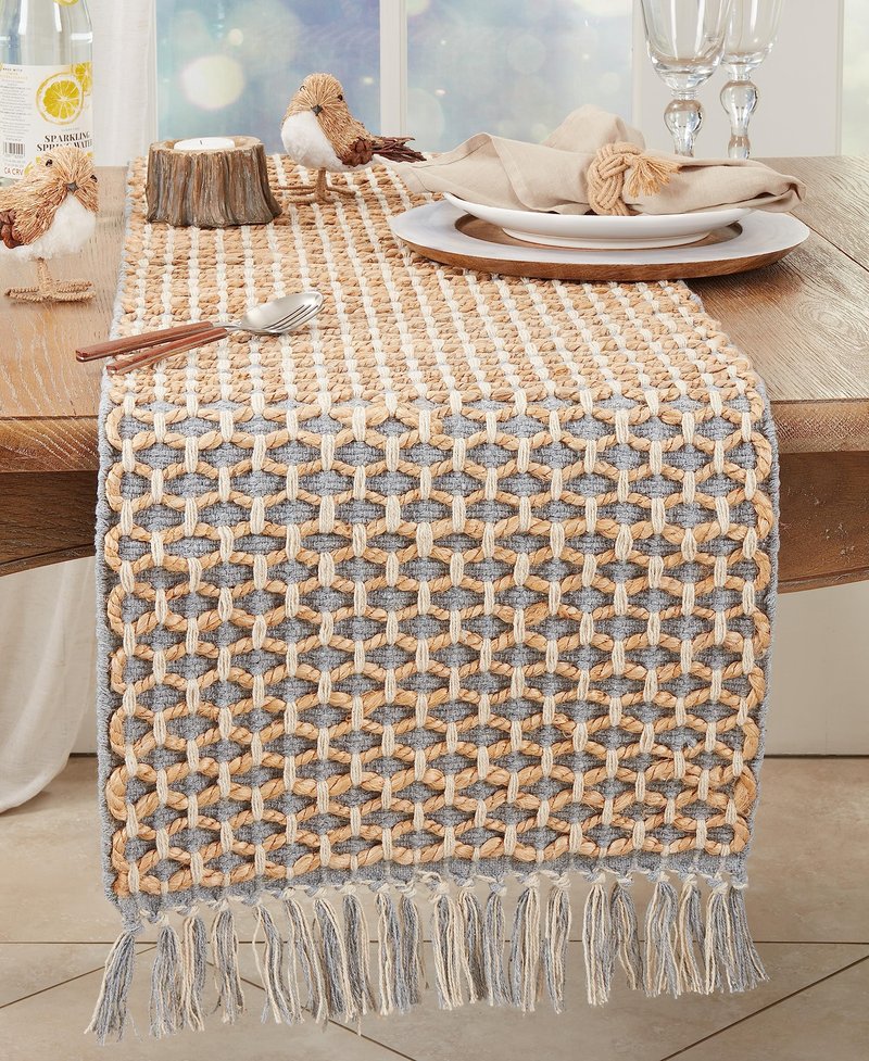 Saro Lifestyle Natural Jute Rope Table Runner, Grey, 16"x72"