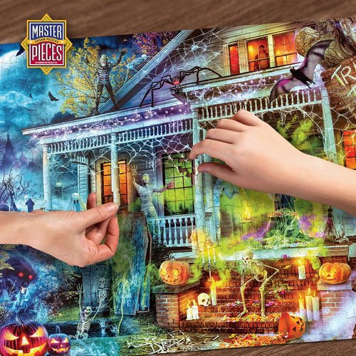 MasterPieces Halloween Glow In The Dark Jigsaw Puzzle - 1000 Piece Haunted House Design | Perfect Spooky Decor 19.25” x 26.75”