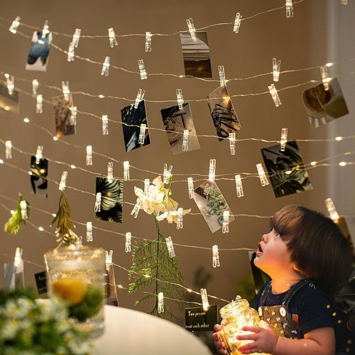 LUSHARBOR Fairy String Lights - 33FT Photo Clips with 51 Clear Clips for Room Decor & Events