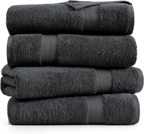 LANE LINEN Bath Towels - 100% Ring Spun Cotton, Quick-Drying, Soft & Absorbent - 4 Pack, Black (28"x54")