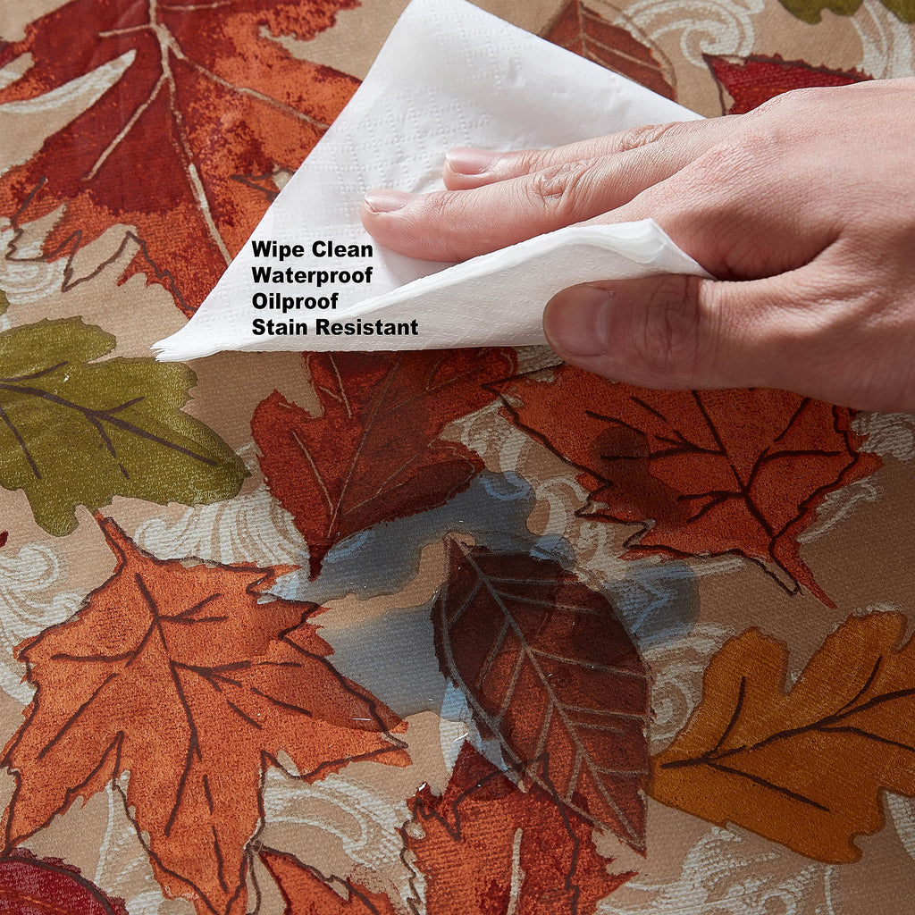 Newbridge Thanksgiving Leaves are Falling Vinyl Tablecloth with Flannel Backing Fall Season Contemporary Leaf Design, 60 x 84 Inch Rectangle Table Cover