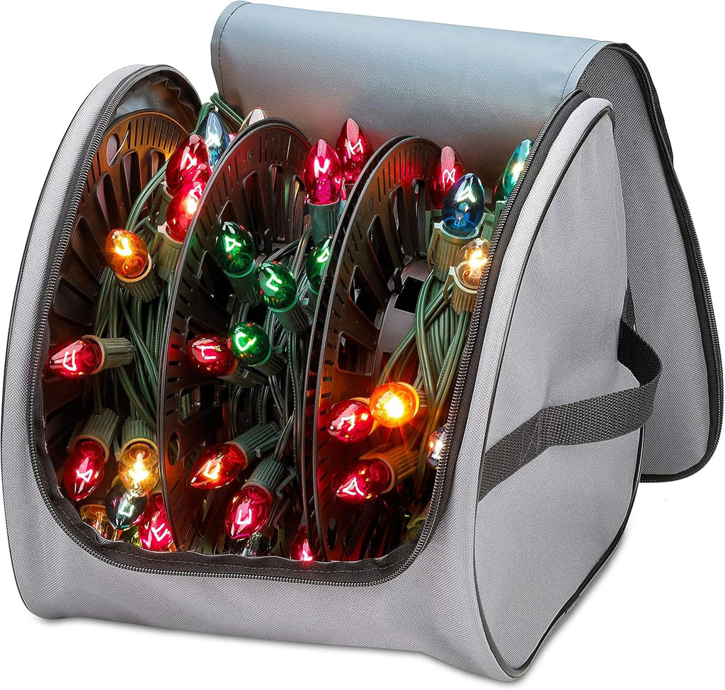 Premium Christmas Light Storage Bag - Heavy-Duty 600D Tear-Proof Material, 375 Ft Capacity - Grey with PVC Lining