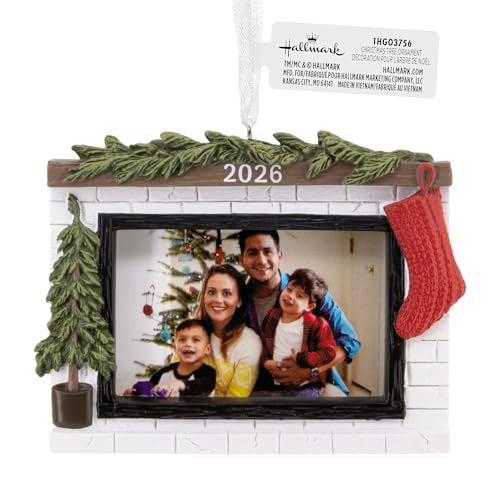 Hallmark Christmas Ornament Cozy Fireplace 2026 Photo Frame - Modern Mantle Version