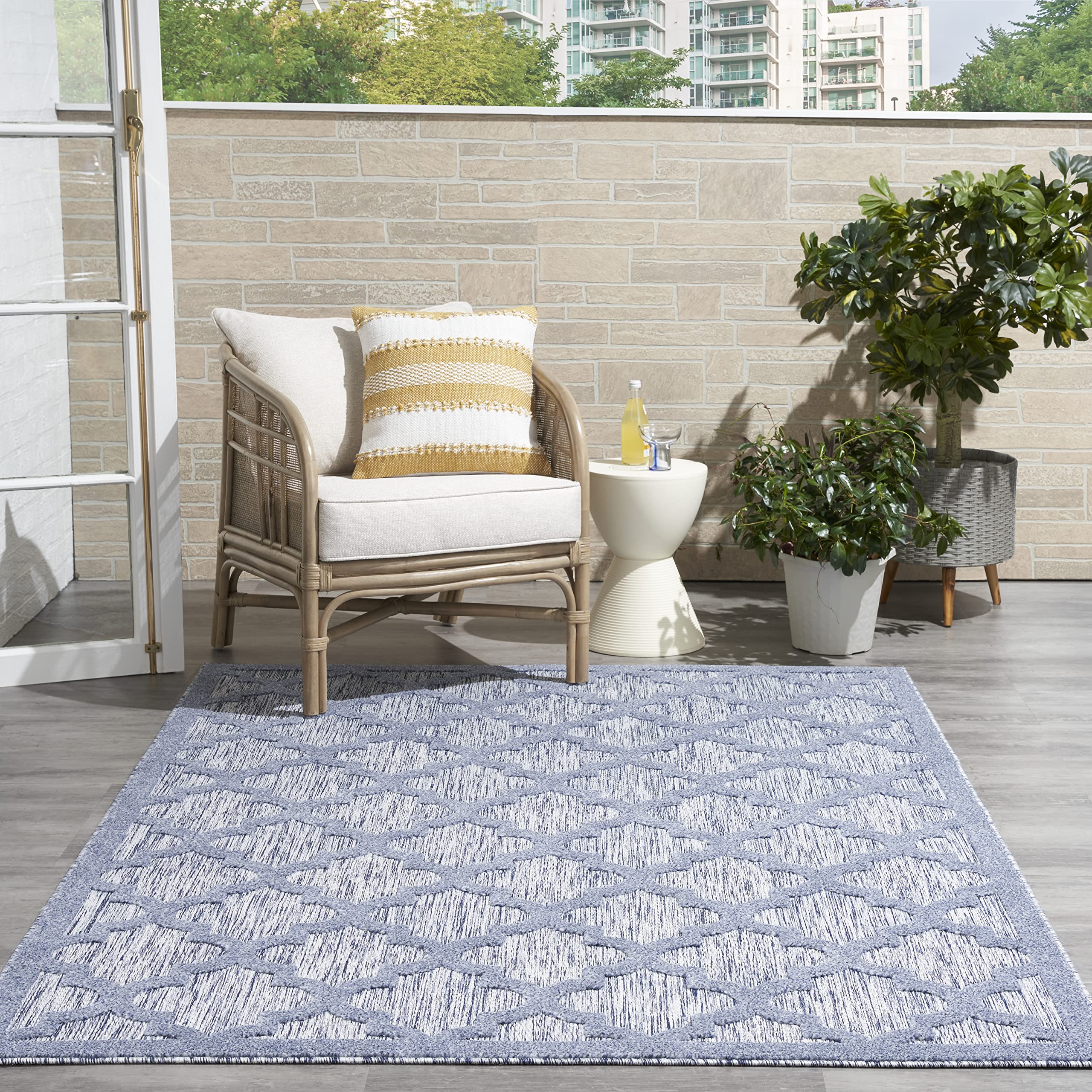 Nourison Home Easy Care Denim Blue 5' x 7' Area Rug - Easy Clean, Non Shedding, Bed Room, Living Room, Dining Room, Kitchen (5' x 7')