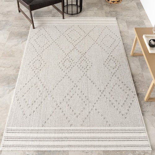 nuLOOM 4' x 6' Plush Indoor/Outdoor Area Rug, UV-Resistant, Long Loop Construction, Oeko-TEX Certified, Paito, Balcony, Jacinda Light Grey