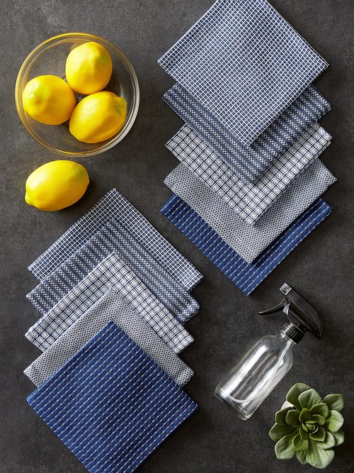 DII Ultra Absorbent, Everyday Cotton Kitchen Towels, Dishcloth Set, Assorted Indigo, 10 Piece
