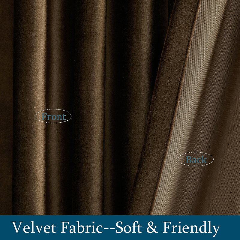 PRIMROSE Brown Polyester Velvet Curtains 102 inch Long for Living Room,Set of 2 Panels Blackout Rod Pocket Back Tab Window Treatment Room Darkening Heavy Decorative Curtains Drapes for Bedroom