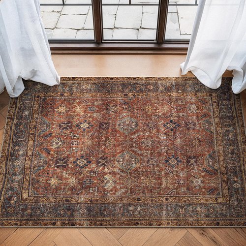 Bloom Rugs Washable Non-Slip 3' x 5' Rug - Terracotta/Mustard Traditional Area Rug for Living Room, Bedroom, Dining Room, and Kitchen - Exact Size: 3' x 5'