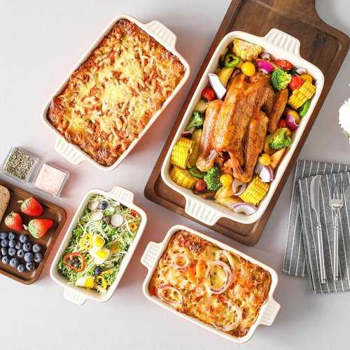 MALACASA Bakeware Set - 4-Piece Porcelain Baking Pans for Oven | Casserole & Lasagna Dishes, Orange