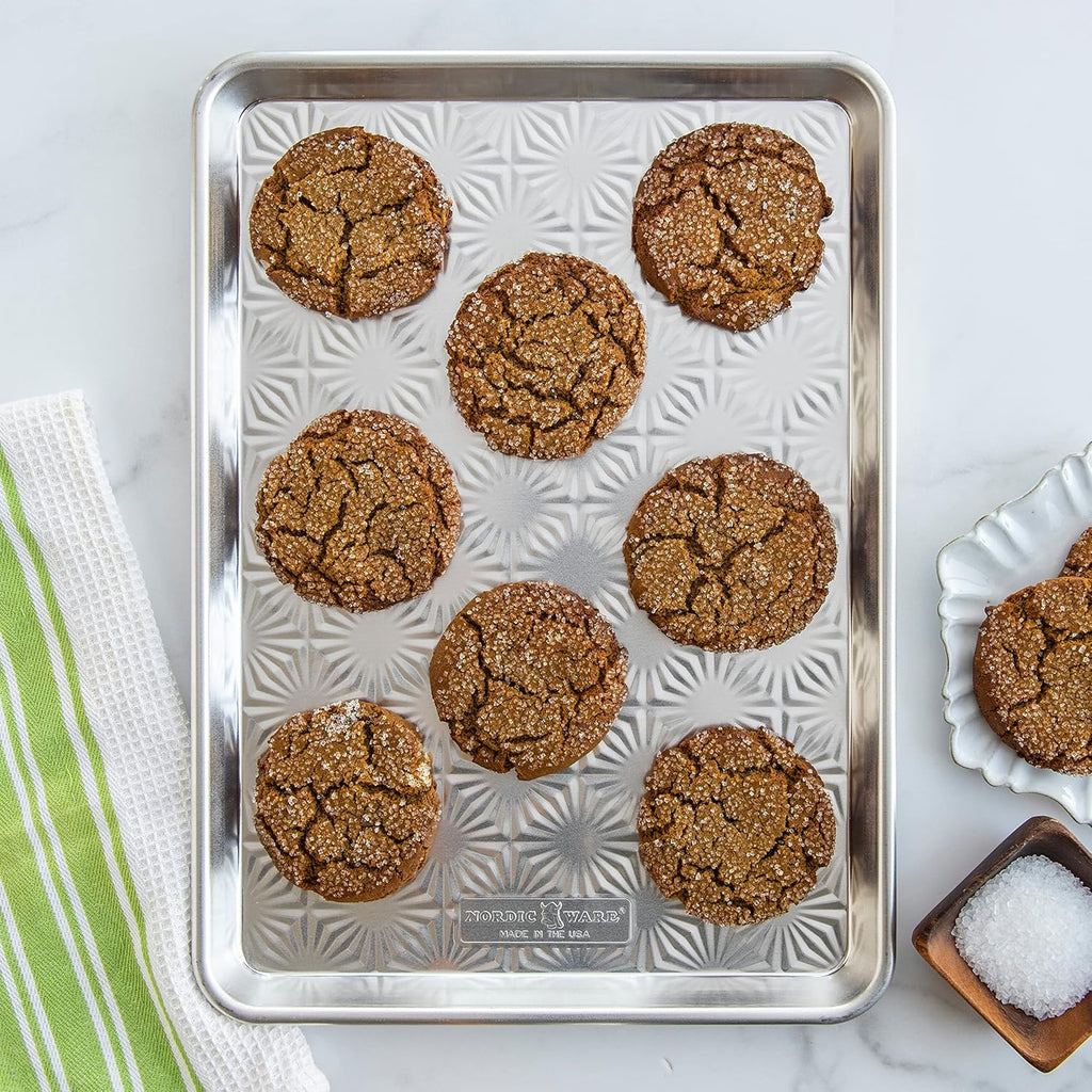 Nordic Ware Half Sheet Pan - Vintage Starburst Design in Natural Uncoated Aluminum with Reinforced Steel Rim