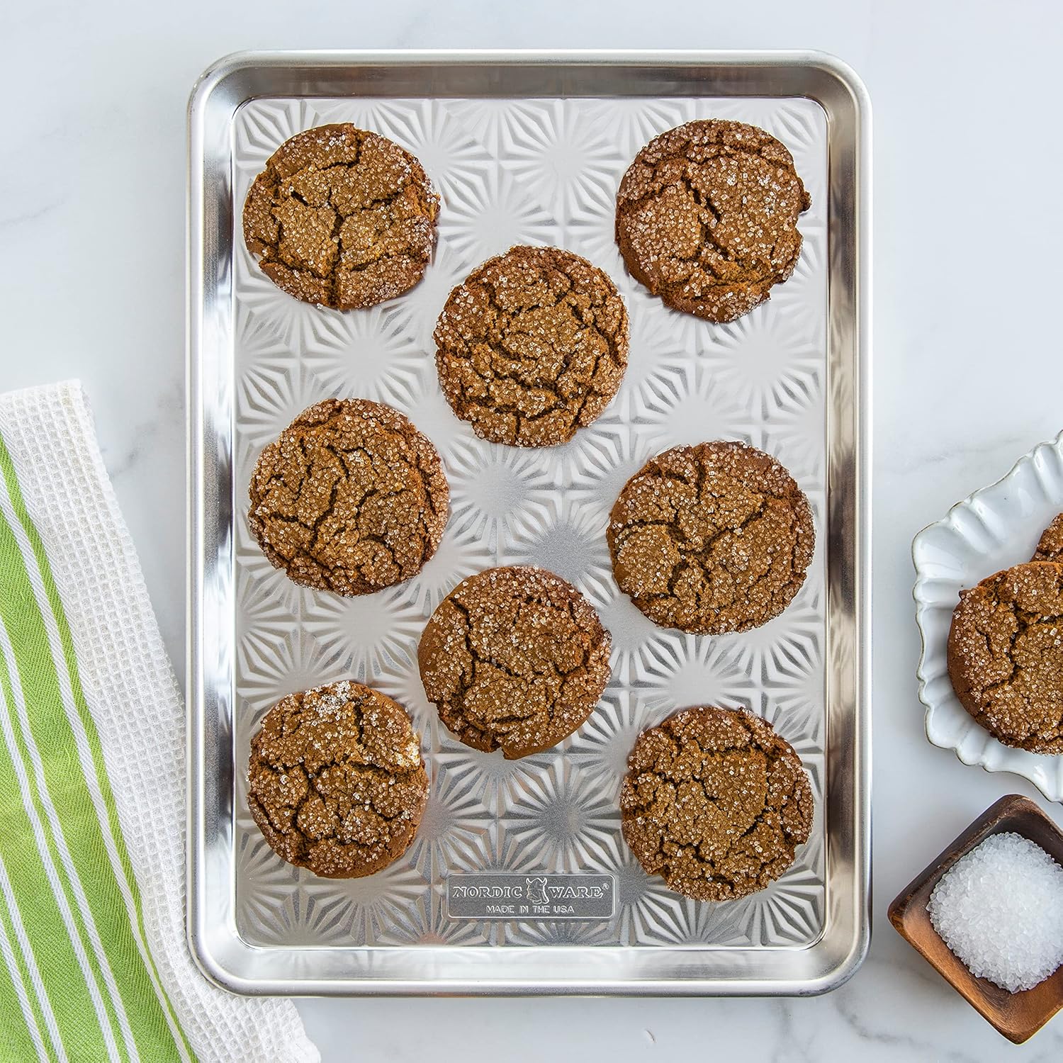 Nordic Ware Half Sheet Pan - Vintage Starburst Design in Natural Uncoated Aluminum with Reinforced Steel Rim