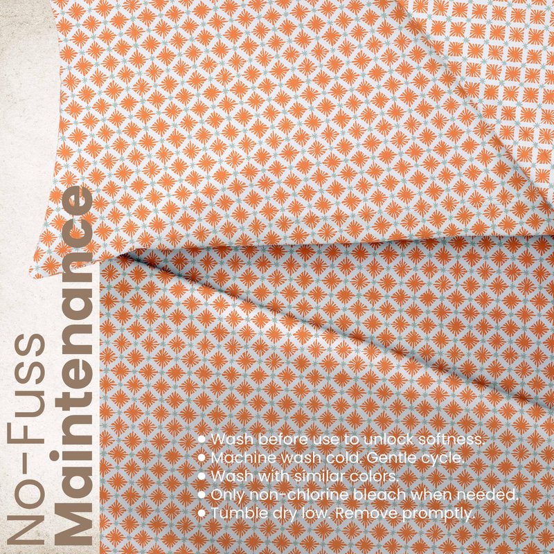4-Piece EcoPure Queen Size Sheet Set | 100% Organic Cotton Sheets | Comfort Washed Sheets | Cooling | Deep Pocket Bed Sheets | GOTS Certified | Orange