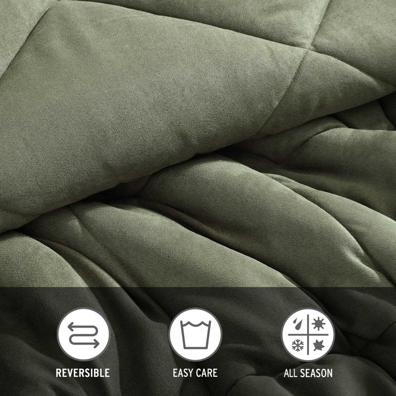 Eddie Bauer - Queen Comforter Set, Microsuede Bedding with Soft Plush Faux Shearling Reverse, 3 Piece Bed Set with Matching Pillowcases (Big Lake Plaid Green)