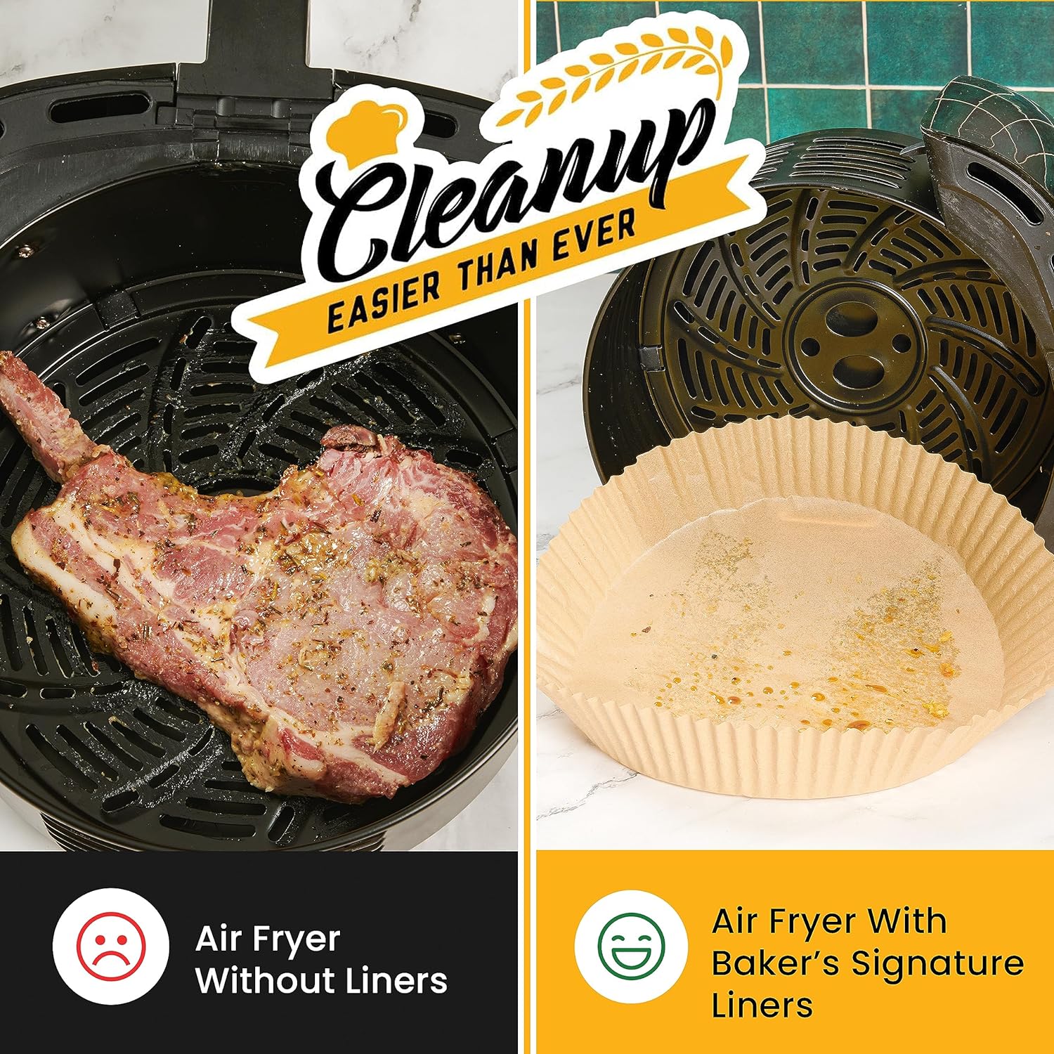 Baker's Signature 250 Pcs Air Fryer Liners - Non-Stick & Oil Proof for Easy Cleanup | 8 Inch for 5-8 Qt Baskets