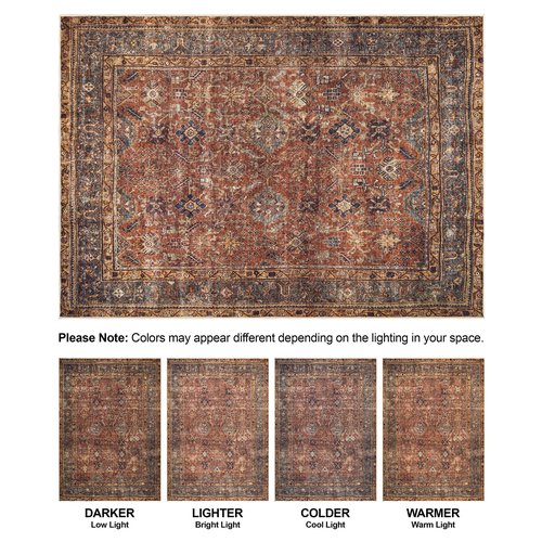 Bloom Rugs Washable Non-Slip 3' x 5' Rug - Terracotta/Mustard Traditional Area Rug for Living Room, Bedroom, Dining Room, and Kitchen - Exact Size: 3' x 5'