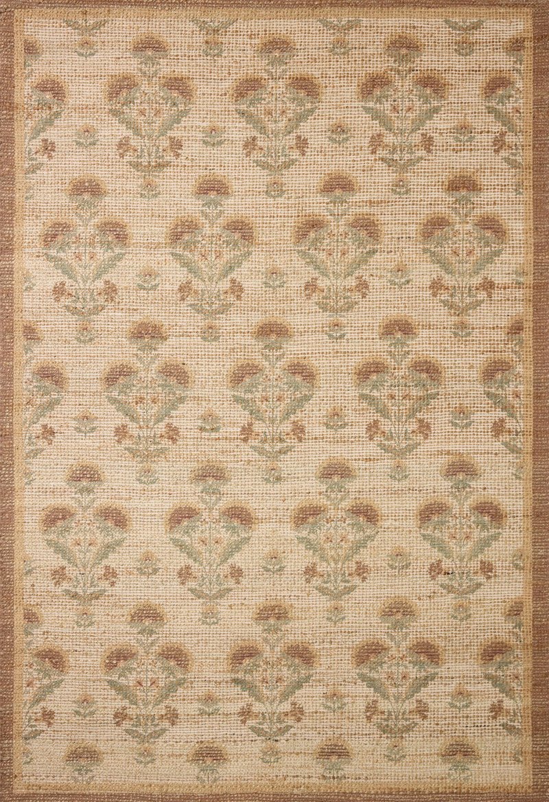 Loloi Chris Loves Julia Rue Collection RUE-01 Wheat/Sage 2'-3" x 3'-9" Accent Rug Jute Neutral Floral Living Room Bedroom Rug