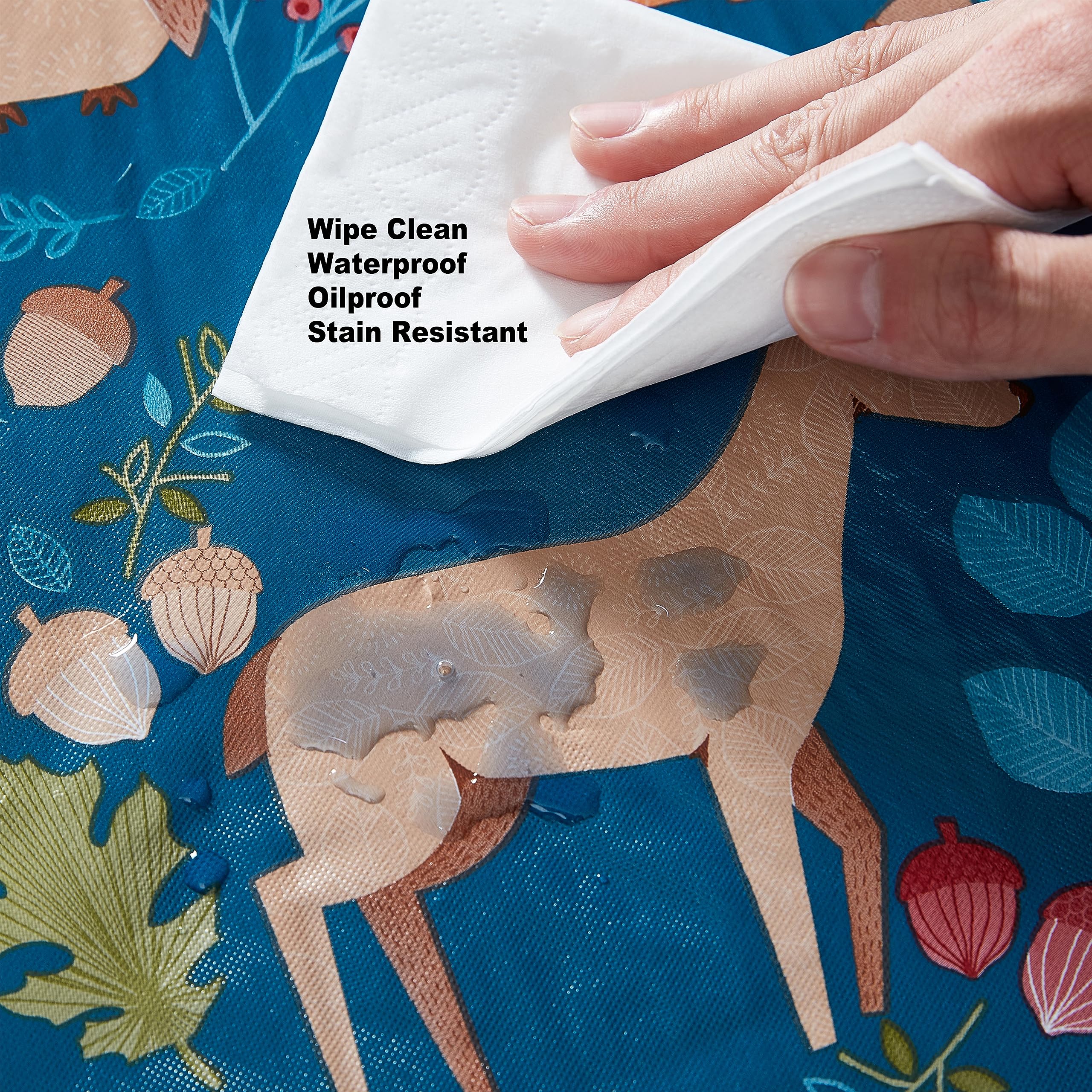 Newbridge Christmas Woodland Critters 60 x 102 Inch Rectangle Vinyl Tablecloth with Flannel Backing, Squirrels Deer and Owl Winter Wreath Easy Care Holiday Table Cover for Christmas Parties