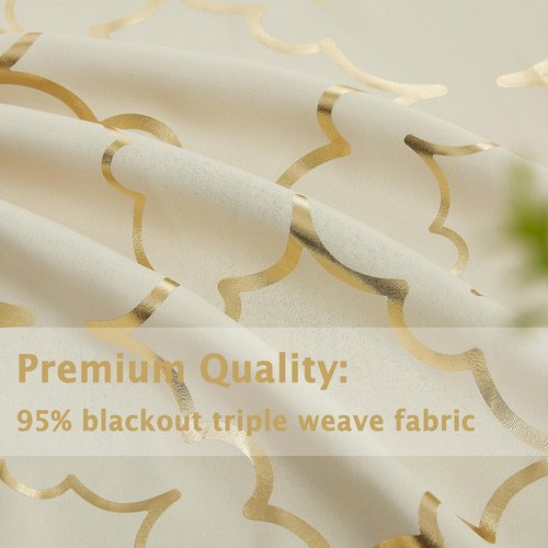 Purainbow Foil Gold Blackout Window Curtains for Bedroom Living Room 108inch Long Modern Metallic Print Thermal Insulated Drapes Privacy Protection Window Treatment Sets Grommet Top, 2 Panels, Beige