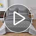 Queen Size Grey Floral Striped Quilt Set - 3 Pieces