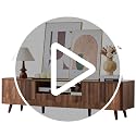 Fluted Wave TV Stand and Lift-Top Coffee Table Set, Walnut Brown