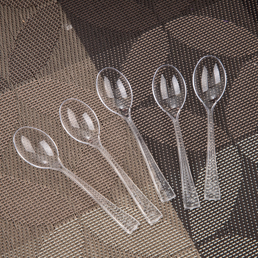 WDF 300 Pieces Clear Plastic Mini Spoons for Desserts 4 Inches Clear Plastic Spoons Heavy Duty Perfect for Cake, Desserts