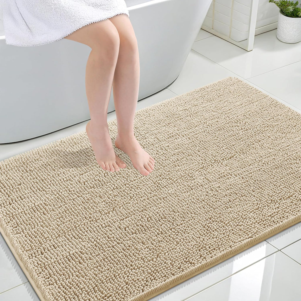 OLANLY Large Bathroom Rugs - Extra Soft Chenille Bath Mats | Quick-Dry, Machine Washable, 44x32, Beige